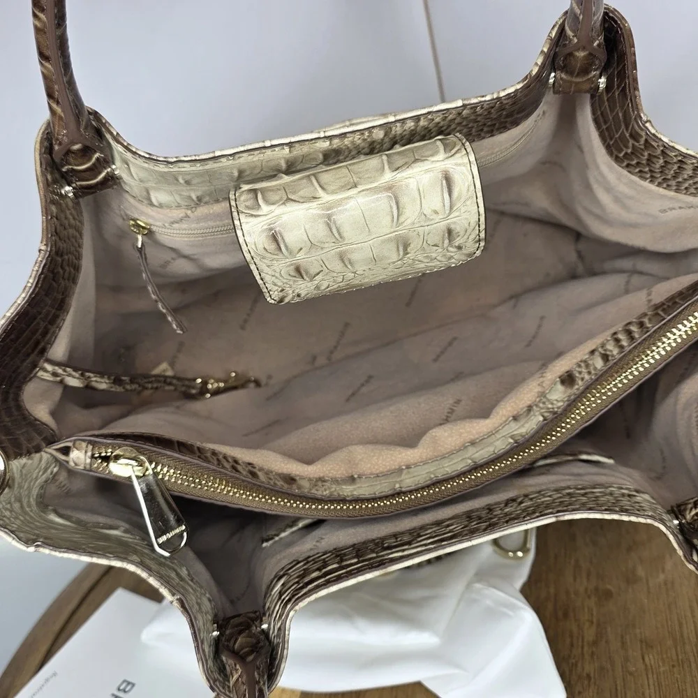 Brahmin Small Mallory Blossom Melbourne Latte Satchel Handbag Beige Ecru Taupe